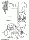 Little girl with baskets full of vegetables coloring page