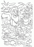 Simba, Timon and Pumbaa enjoying a mud bath coloring page