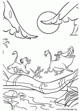 Simba, Timon and Pumbaa crossing a bridge coloring page