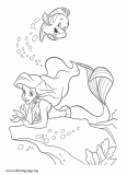 Ariel and Flounder under the sea coloring page