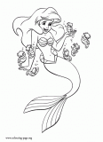 Ariel surrounded by little seahorses coloring page