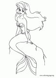 Ariel sitting on a rock coloring page