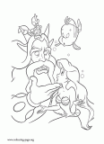 King Triton, Ariel, Sebastian and Flounder coloring page