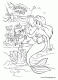 Ariel and Flounder having fun with seaweed masks coloring page