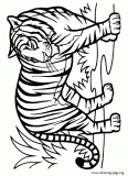 A tiger in profile and tilting his head coloring page