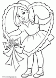 Little girl and a Valentine's Day heart  coloring page