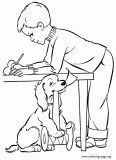 A little boy and his puppy on Valentine's Day coloring page