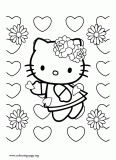 Hello Kitty on Valentine's Day coloring page