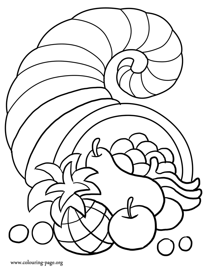 A Thanksgiving cornucopia coloring page