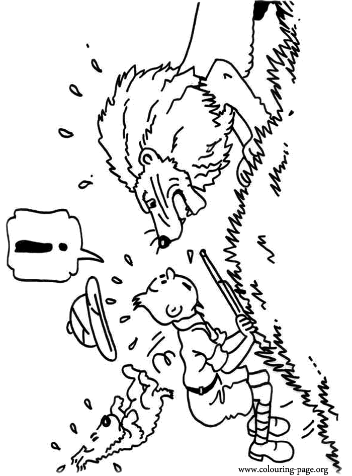 Tintin, Snowy and a lion coloring page