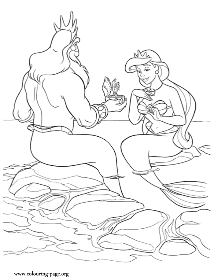 King Triton gives a gift to the queen coloring page