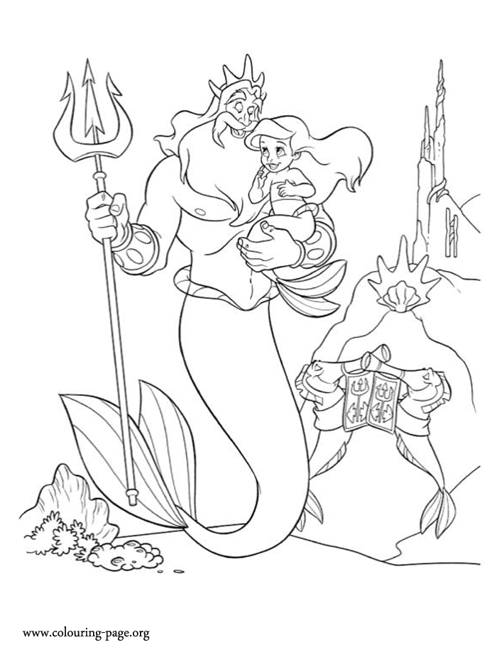 Young princess Ariel and King Triton coloring page