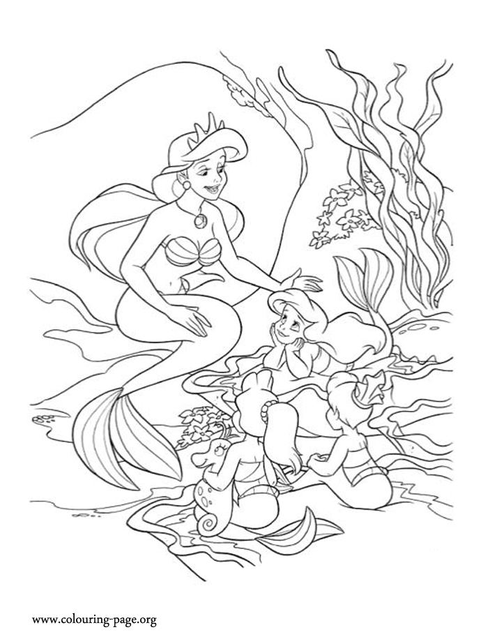 Queen Athena, Ariel and her sisters coloring page