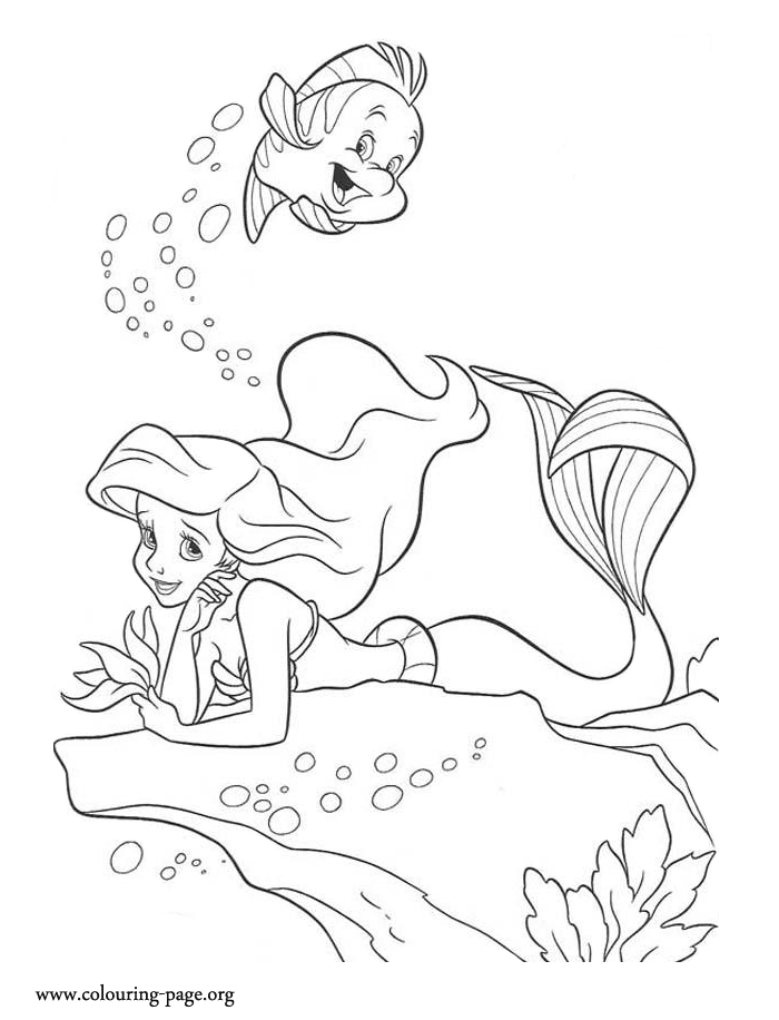 Ariel and Flounder under the sea coloring page
