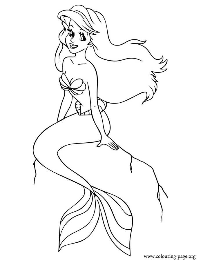 Ariel sitting on a rock coloring page