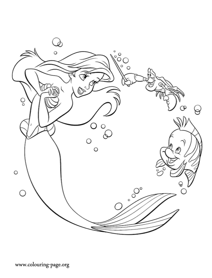 Ariel and her friends making music coloring page
