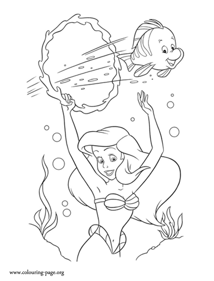 Flounder and Ariel playing together coloring sheet
