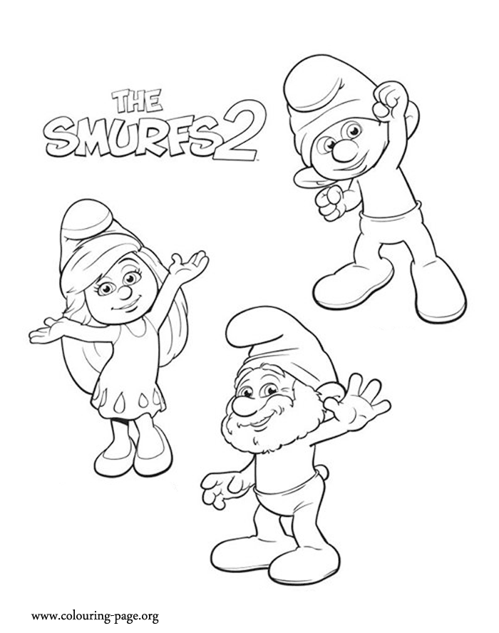 Smurfette, Clumsy and Papa coloring page