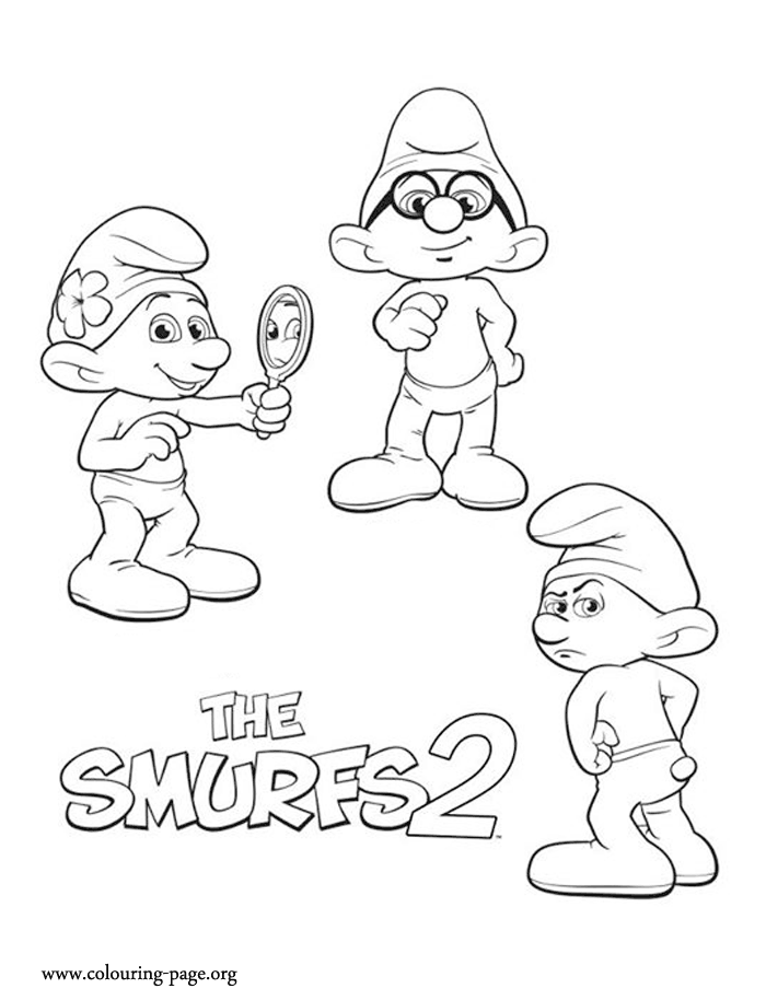 Smurfs Vanity, Brainy and Grouchy coloring page