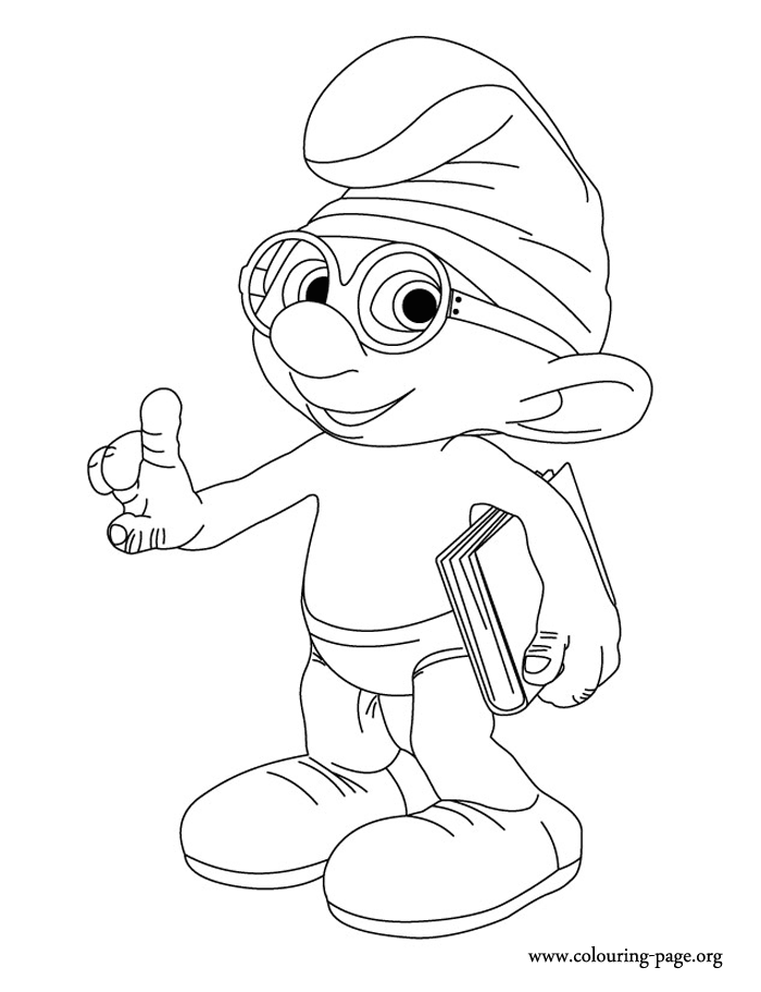 Brainy Smurf with his book coloring page