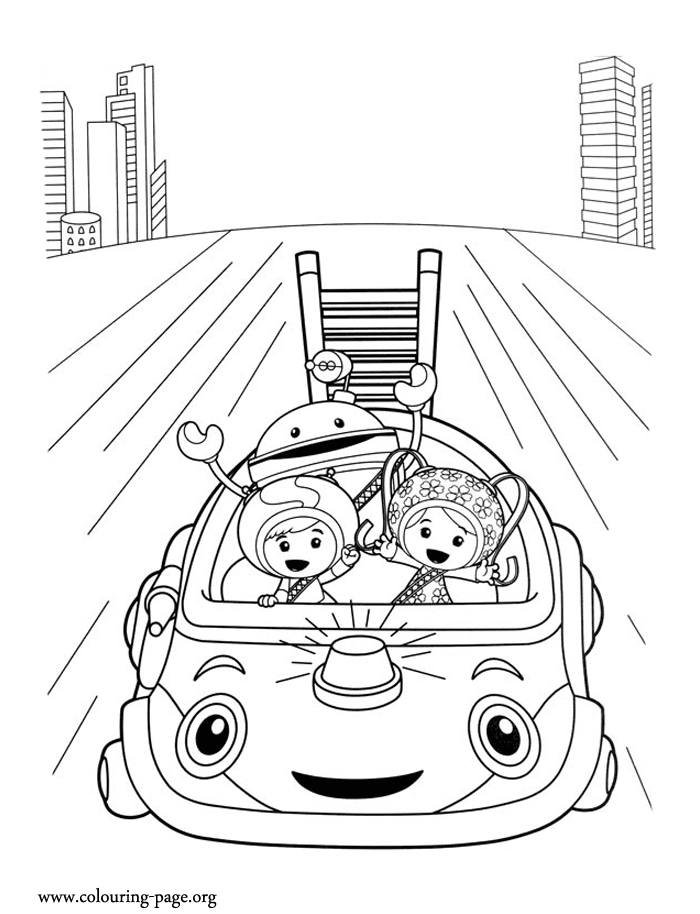 Milli, Geo, Bot and Umi Car coloring page